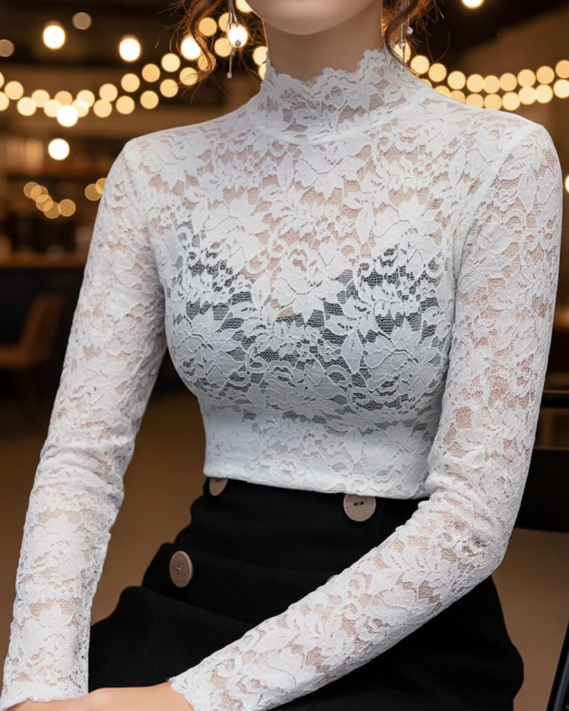 Lace High-Neck Blouse - Elegant Design, Delicate Details