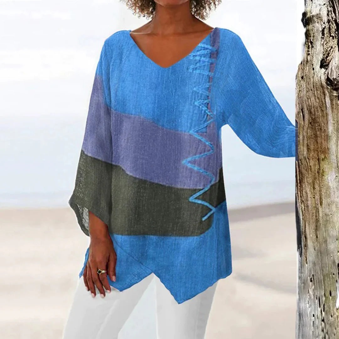 Asymmetrical Colorblock Tunic Blouse