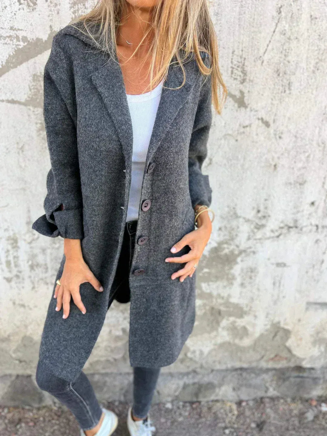 Button Front Long Coat
