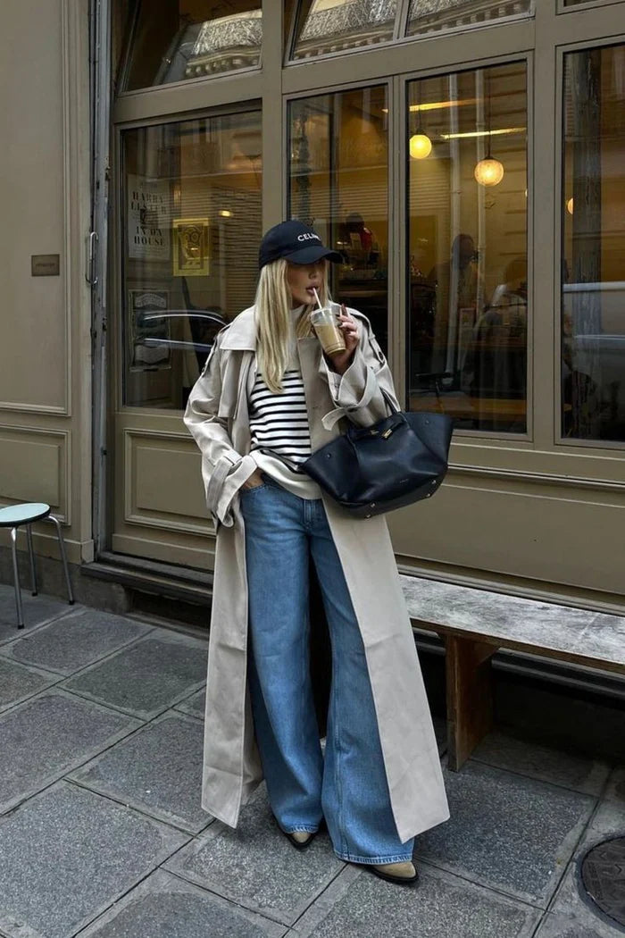 Long Double-Breasted Trench Coat