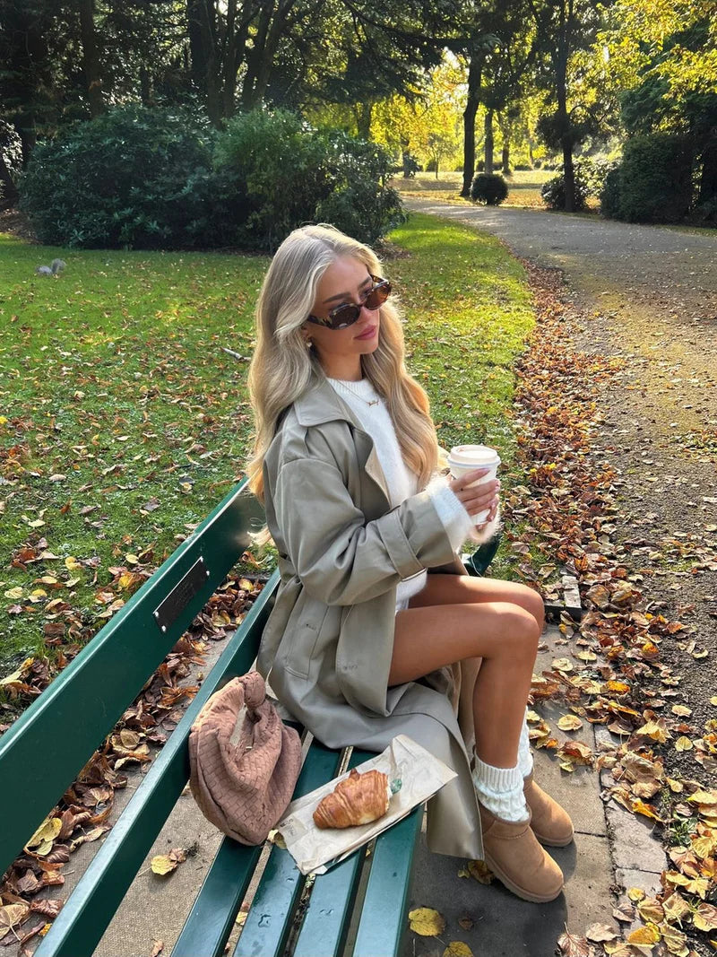 Long Double-Breasted Trench Coat
