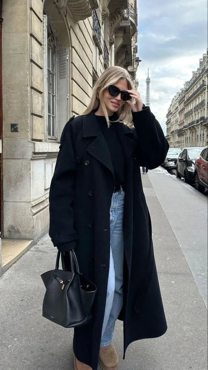 Long Double-Breasted Trench Coat