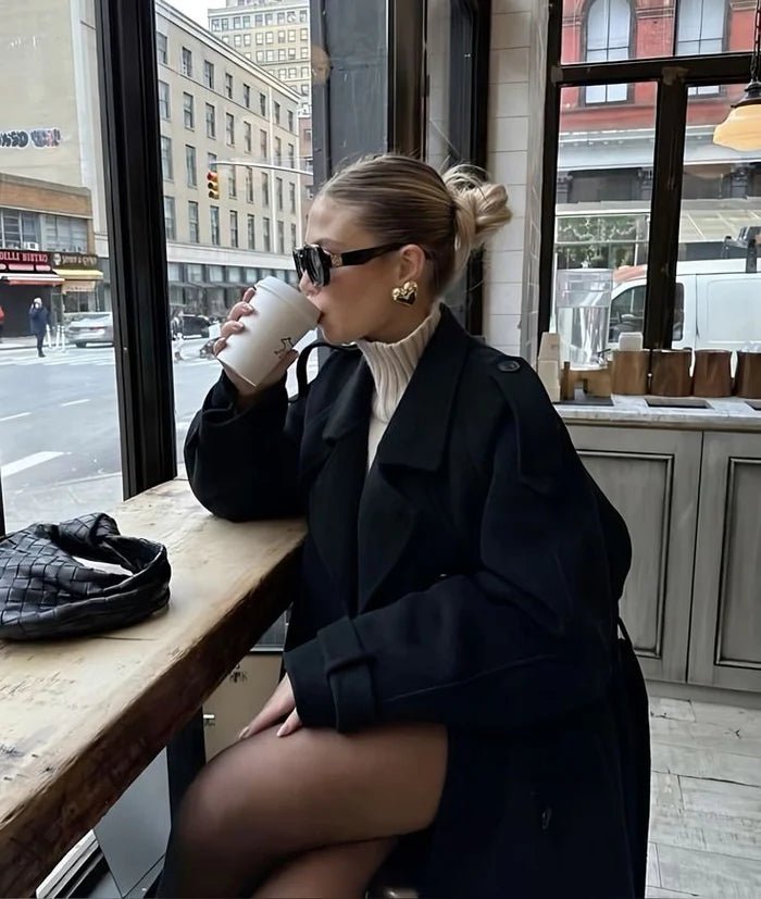 Long Double-Breasted Trench Coat