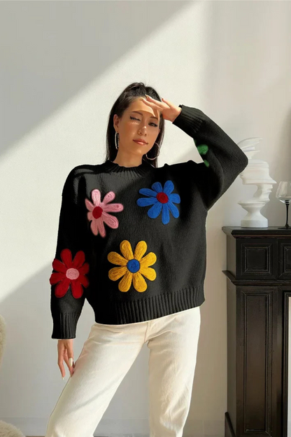 BETHANY - FLORAL KNIT SWEATER