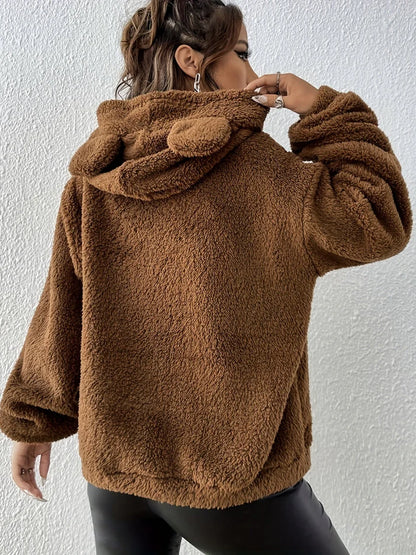 Women’s Teddy Pullover Hoodie – Oversized Fleece With Kangaroo Pocket for Fall Layering