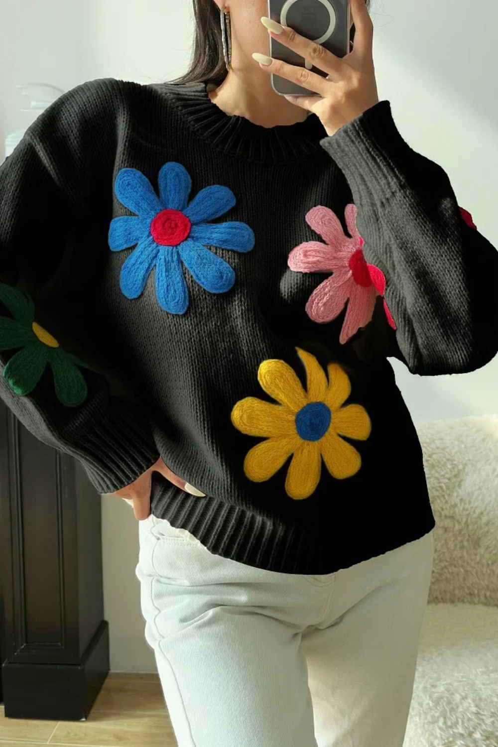 BETHANY - FLORAL KNIT SWEATER