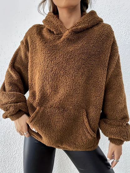 Women’s Teddy Pullover Hoodie – Oversized Fleece With Kangaroo Pocket for Fall Layering