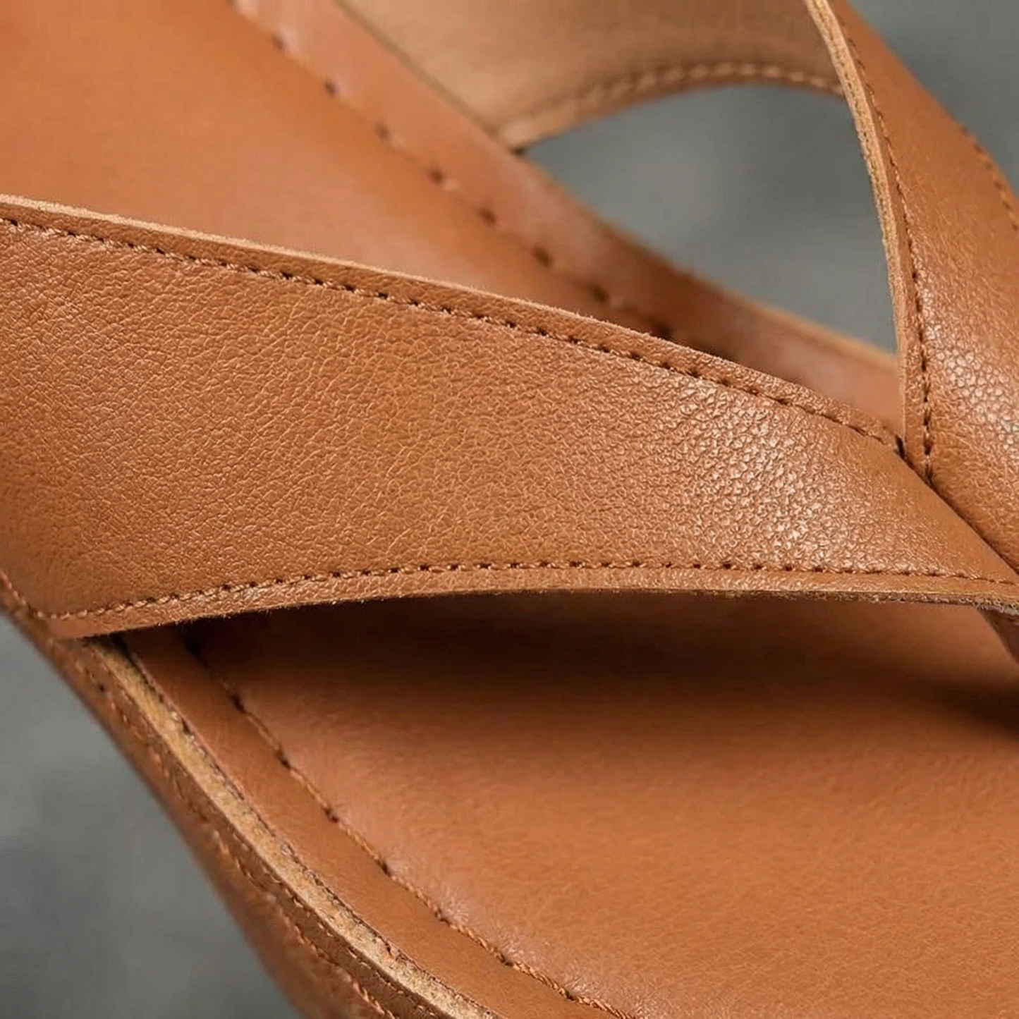 Block Heel Sandals - Cross-Over Toe Post, Non-Slip Sole, Vegan Leather