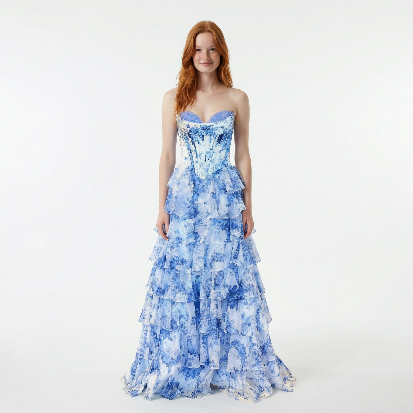 Blush A-Line Prom Dress - Sweetheart Neckline, Floral Ruffles, Side Slit