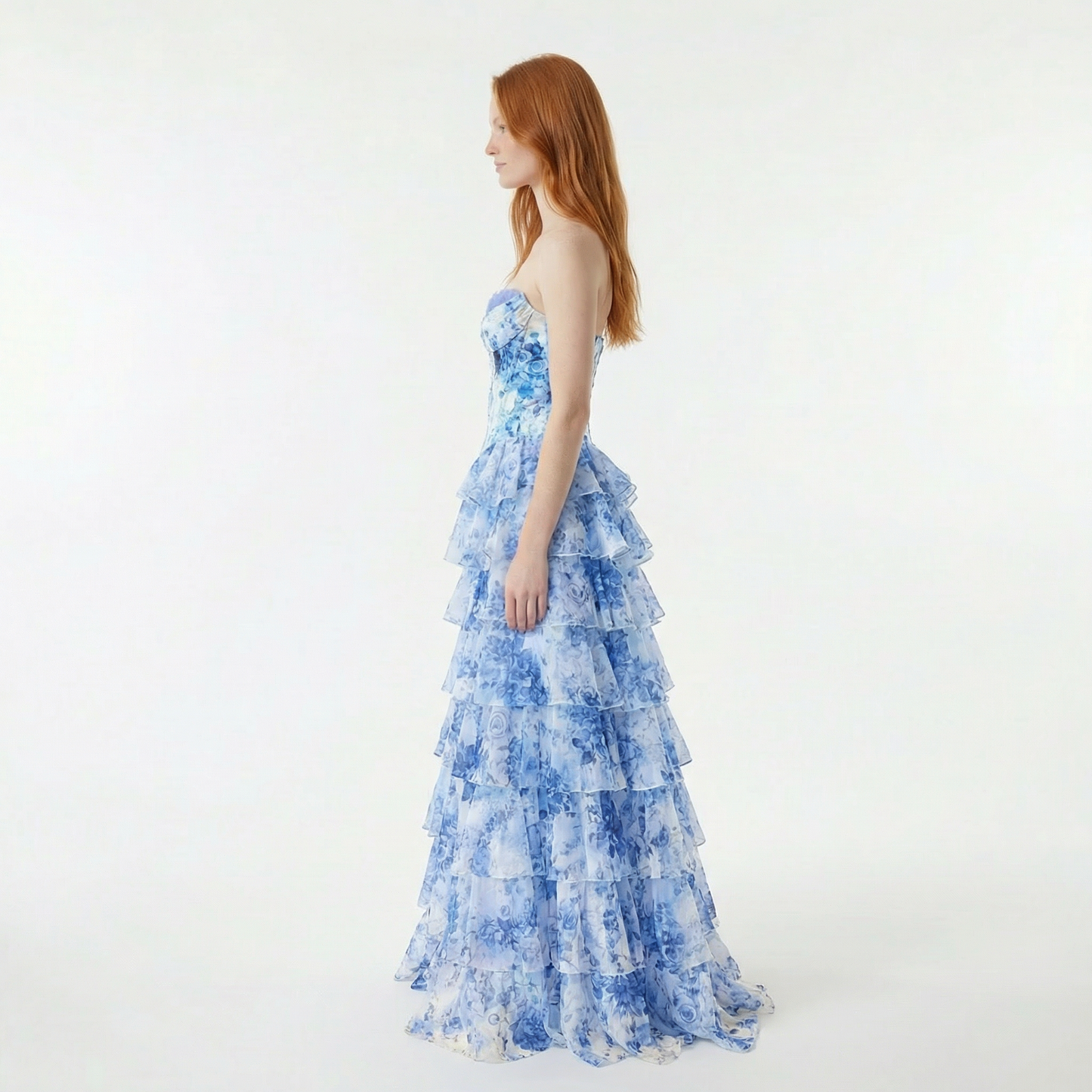 Blush A-Line Prom Dress - Sweetheart Neckline, Floral Ruffles, Side Slit