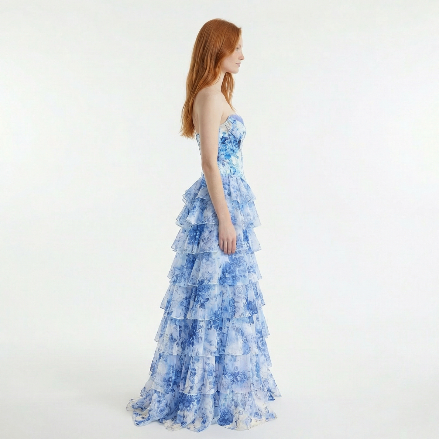 Blush A-Line Prom Dress - Sweetheart Neckline, Floral Ruffles, Side Slit