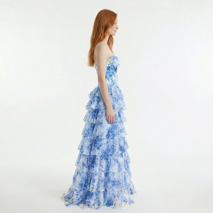 Blush A-Line Prom Dress - Sweetheart Neckline, Floral Ruffles, Side Slit