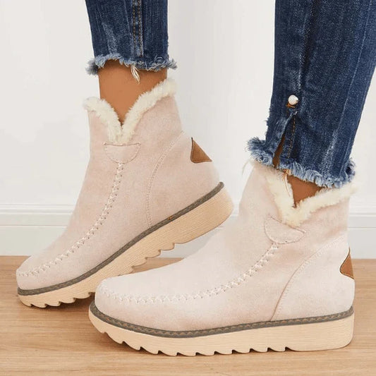 Women’s Mid-Calf Boots – Faux Fur Lined With Suede-Style Upper and Ridged Sole for Fall and Winter