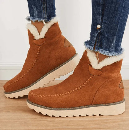 Women’s Mid-Calf Boots – Faux Fur Lined With Suede-Style Upper and Ridged Sole for Fall and Winter