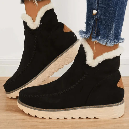 Women’s Mid-Calf Boots – Faux Fur Lined With Suede-Style Upper and Ridged Sole for Fall and Winter