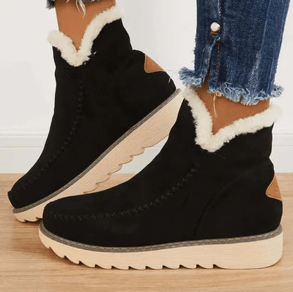 Women’s Mid-Calf Boots – Faux Fur Lined With Suede-Style Upper and Ridged Sole for Fall and Winter