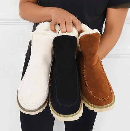 Women’s Mid-Calf Boots – Faux Fur Lined With Suede-Style Upper and Ridged Sole for Fall and Winter