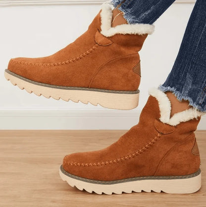 Women’s Mid-Calf Boots – Faux Fur Lined With Suede-Style Upper and Ridged Sole for Fall and Winter