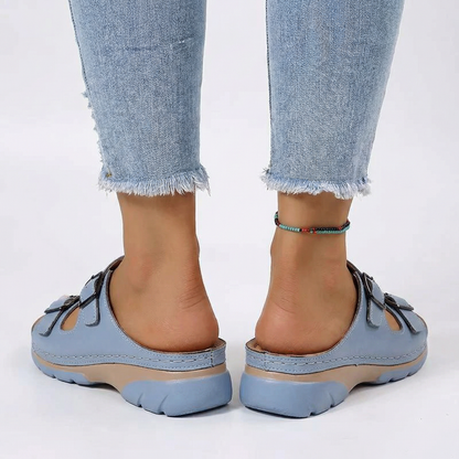 Clip-On Sandals - Adjustable Buckle Straps, Textured Sole