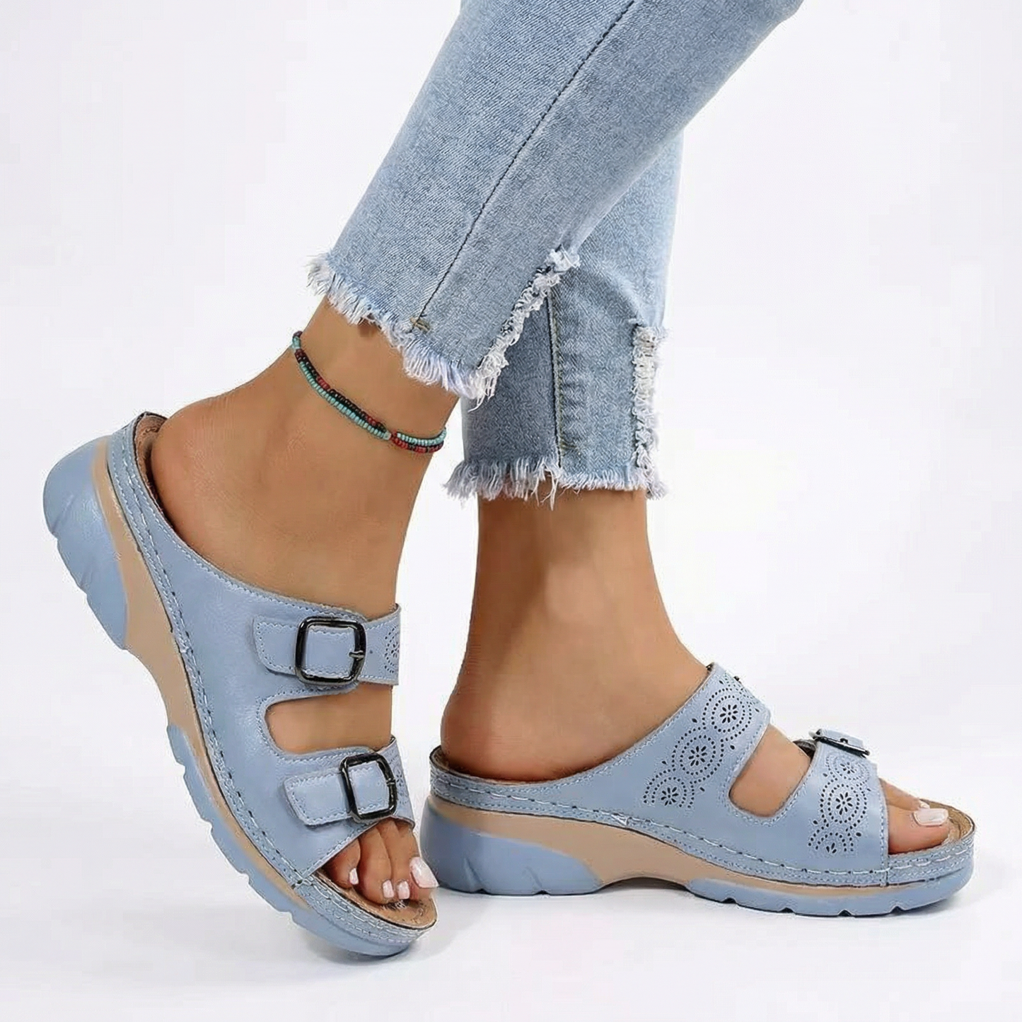 Clip-On Sandals - Adjustable Buckle Straps, Textured Sole
