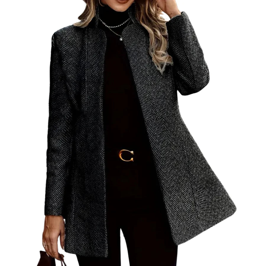 Herringbone Stand Collar Coat
