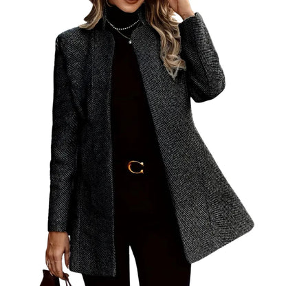 Herringbone Stand Collar Coat