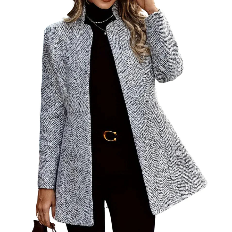 Herringbone Stand Collar Coat