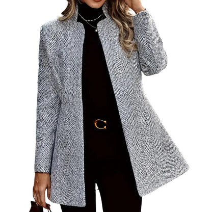 Herringbone Stand Collar Coat
