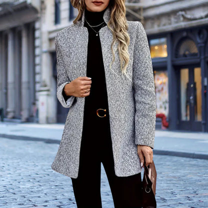 Herringbone Stand Collar Coat