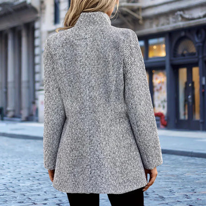 Herringbone Stand Collar Coat
