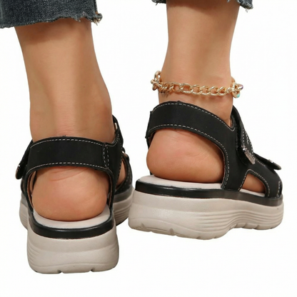 Comfort Walking Sandals - Shock-Absorbing Layered Sole, Adjustable Fit