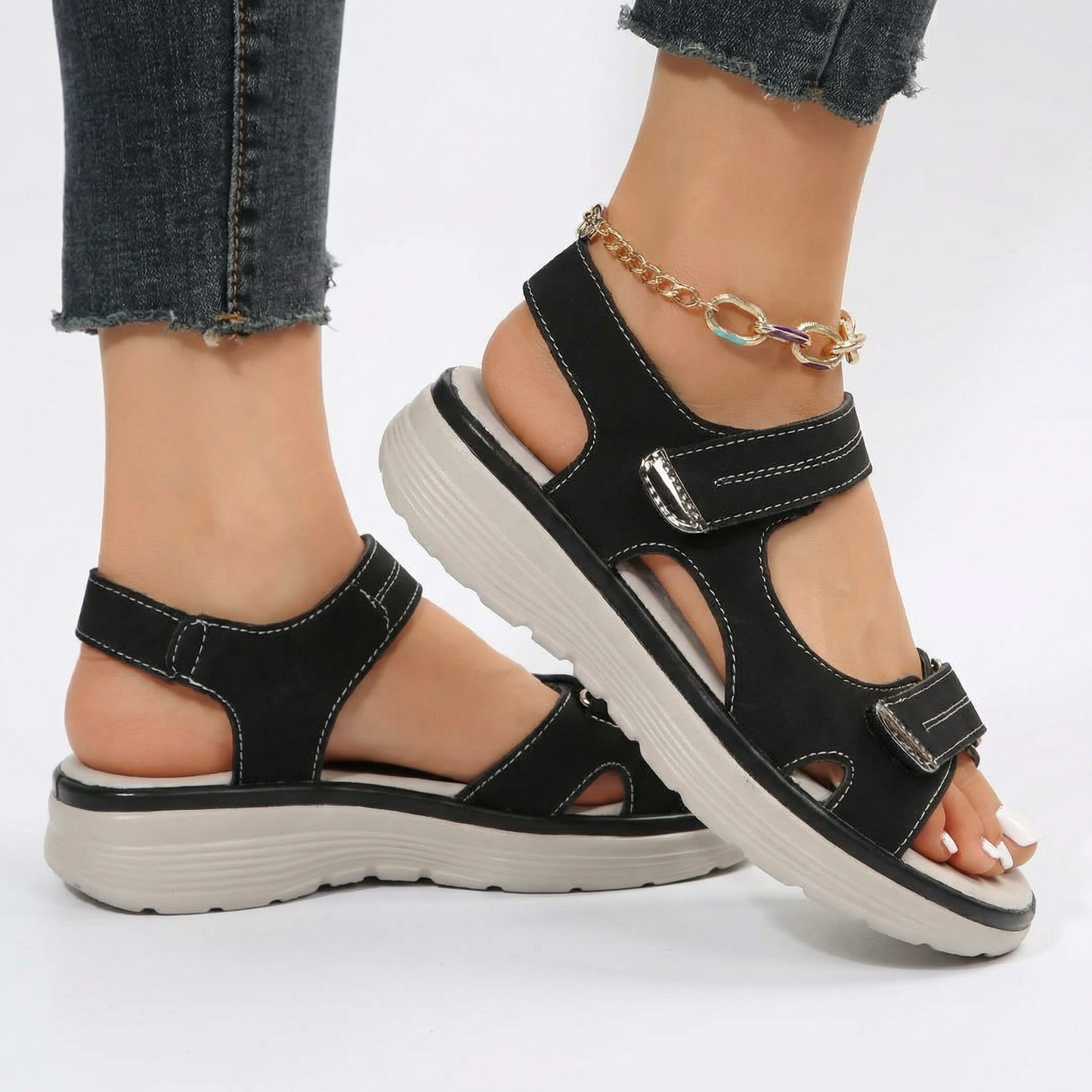 Comfort Walking Sandals - Shock-Absorbing Layered Sole, Adjustable Fit