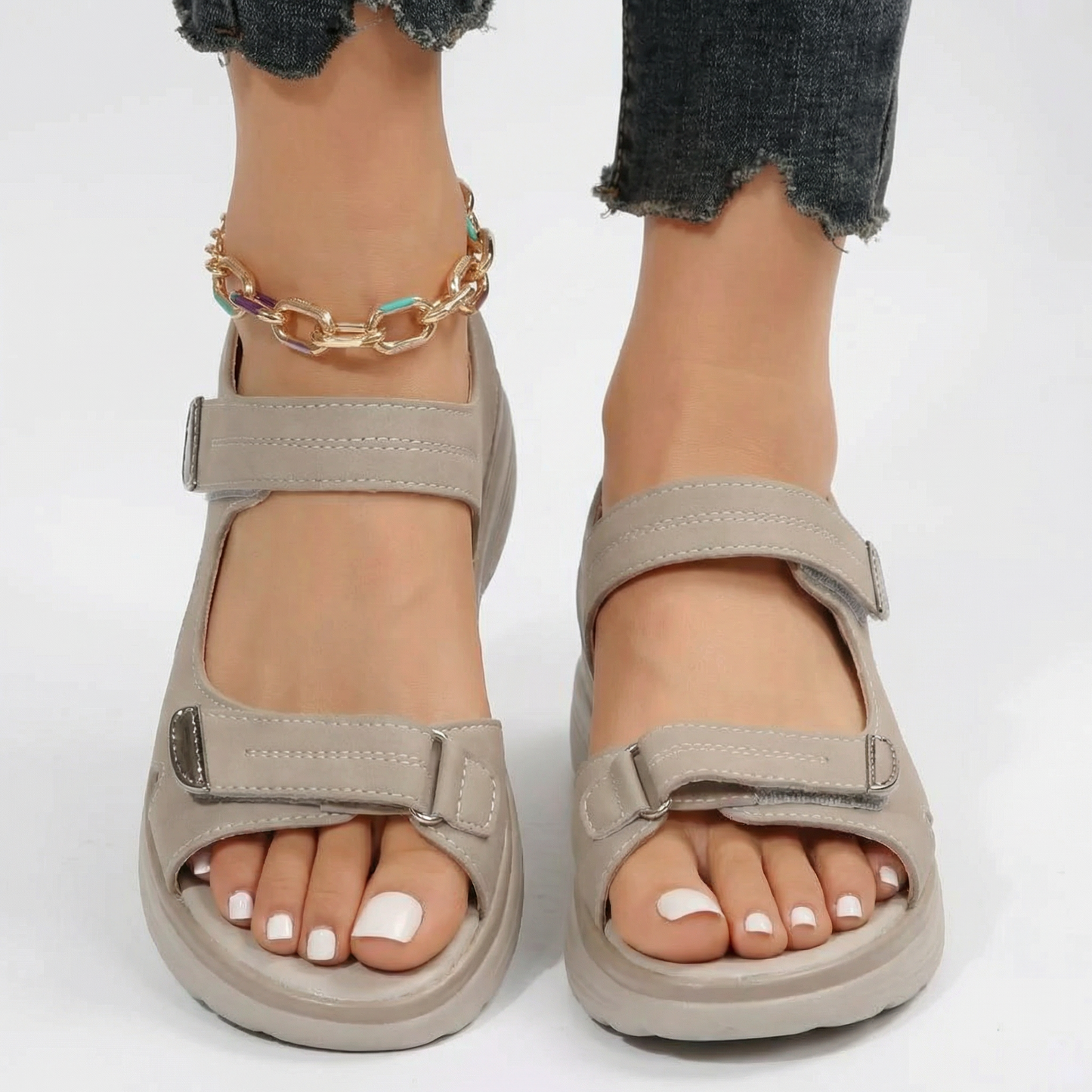 Comfort Walking Sandals - Shock-Absorbing Layered Sole, Adjustable Fit