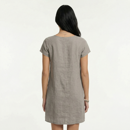 Cotton Midi Summer Dress - Short Sleeves, Relaxed Fit, Pockets