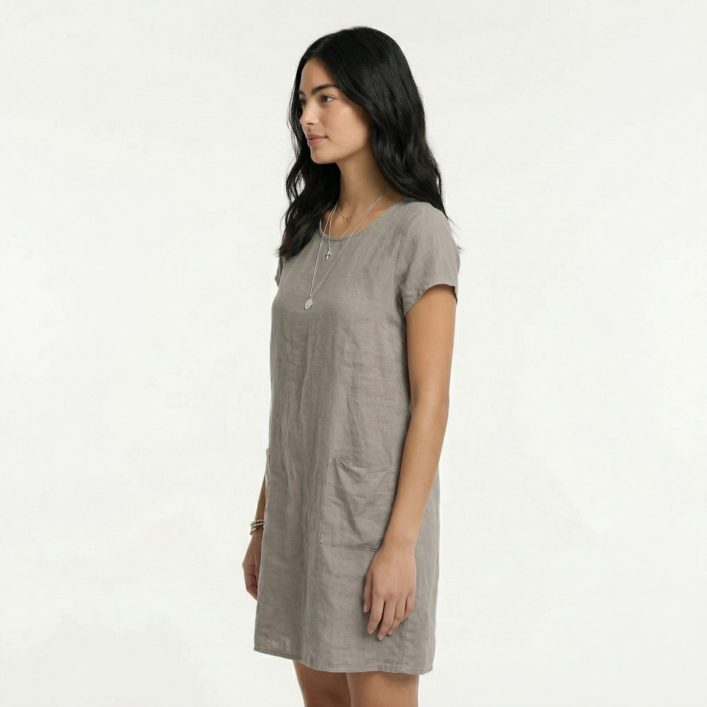 Cotton Midi Summer Dress - Short Sleeves, Relaxed Fit, Pockets