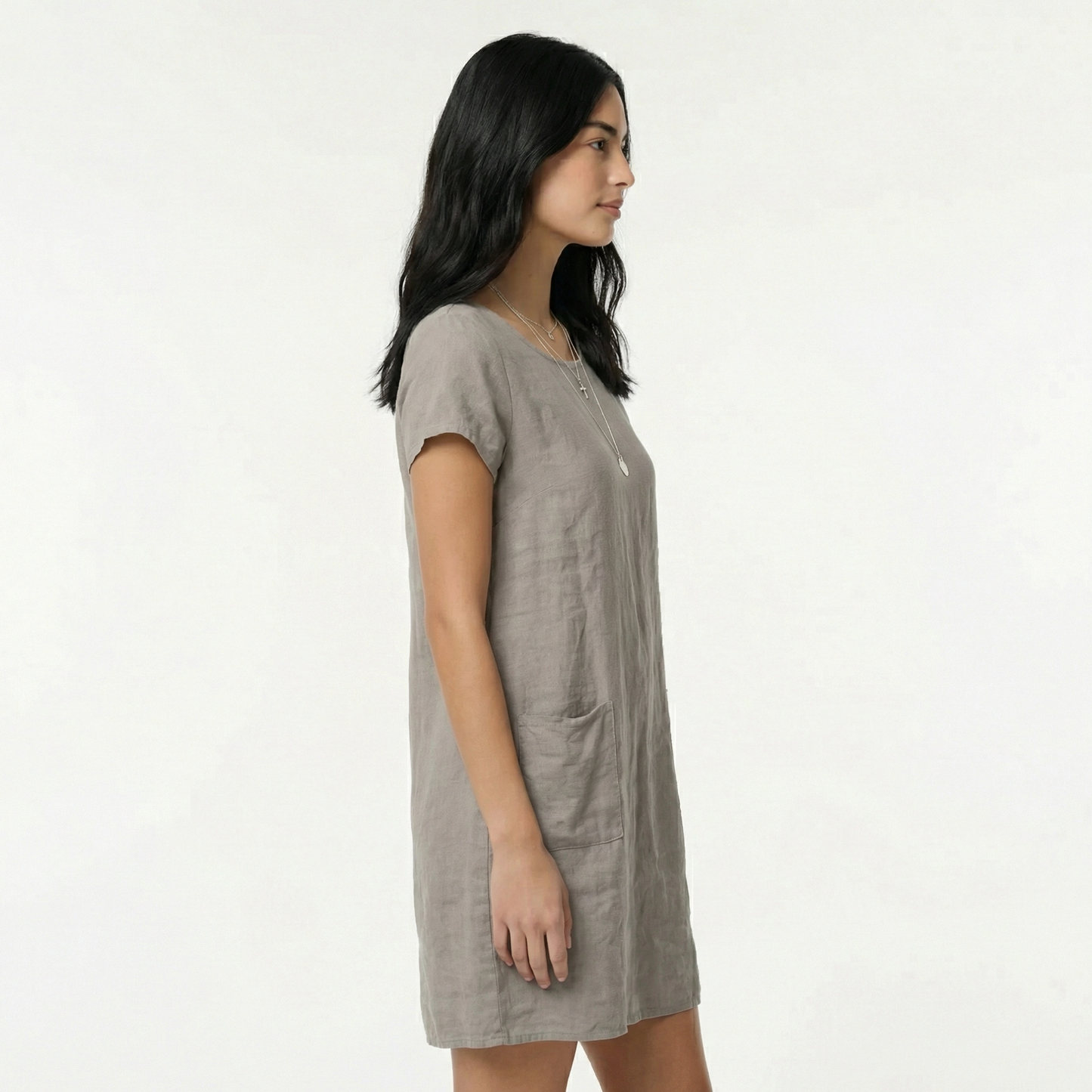 Cotton Midi Summer Dress - Short Sleeves, Relaxed Fit, Pockets