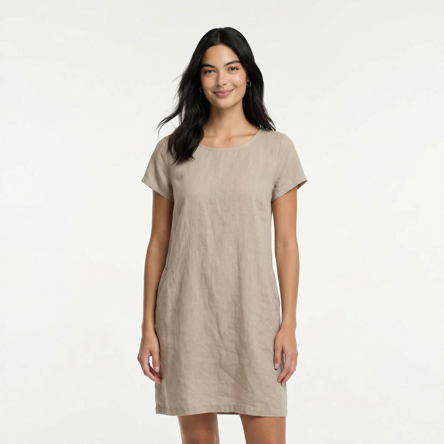 Cotton Midi Summer Dress - Short Sleeves, Relaxed Fit, Pockets