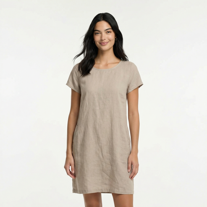 Cotton Midi Summer Dress - Short Sleeves, Relaxed Fit, Pockets