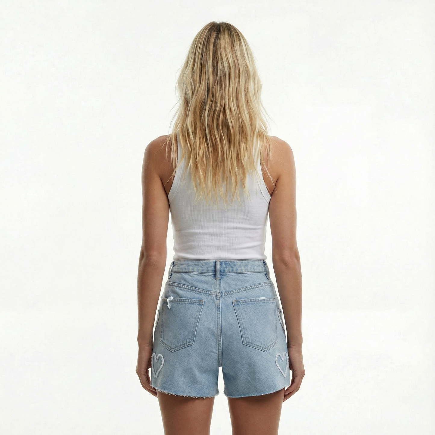Embroidered Heart Shorts - Above Knee Length, Cute Design
