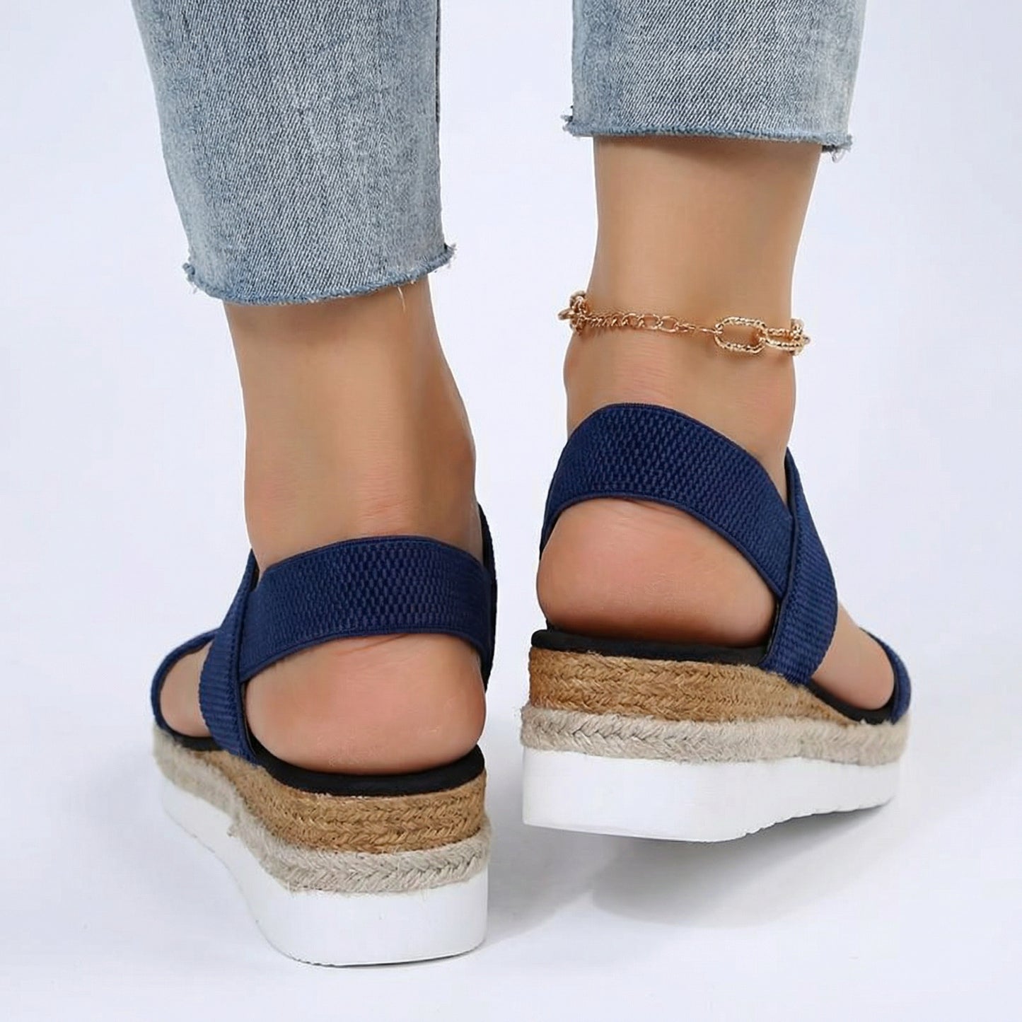Espadrille Wedge Sandals - Ankle Strap, Platform Sole