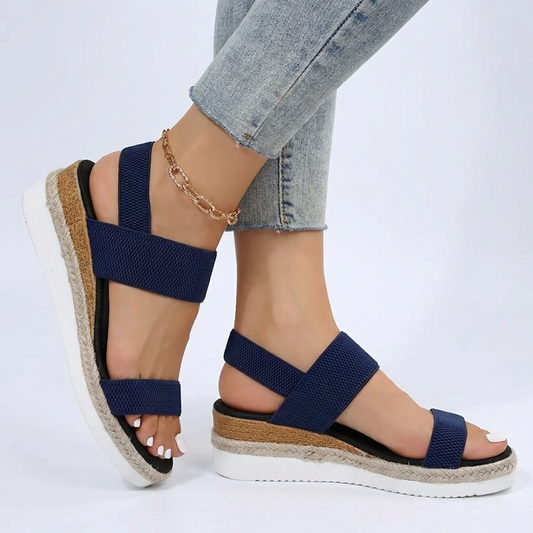 Espadrille Wedge Sandals - Ankle Strap, Platform Sole