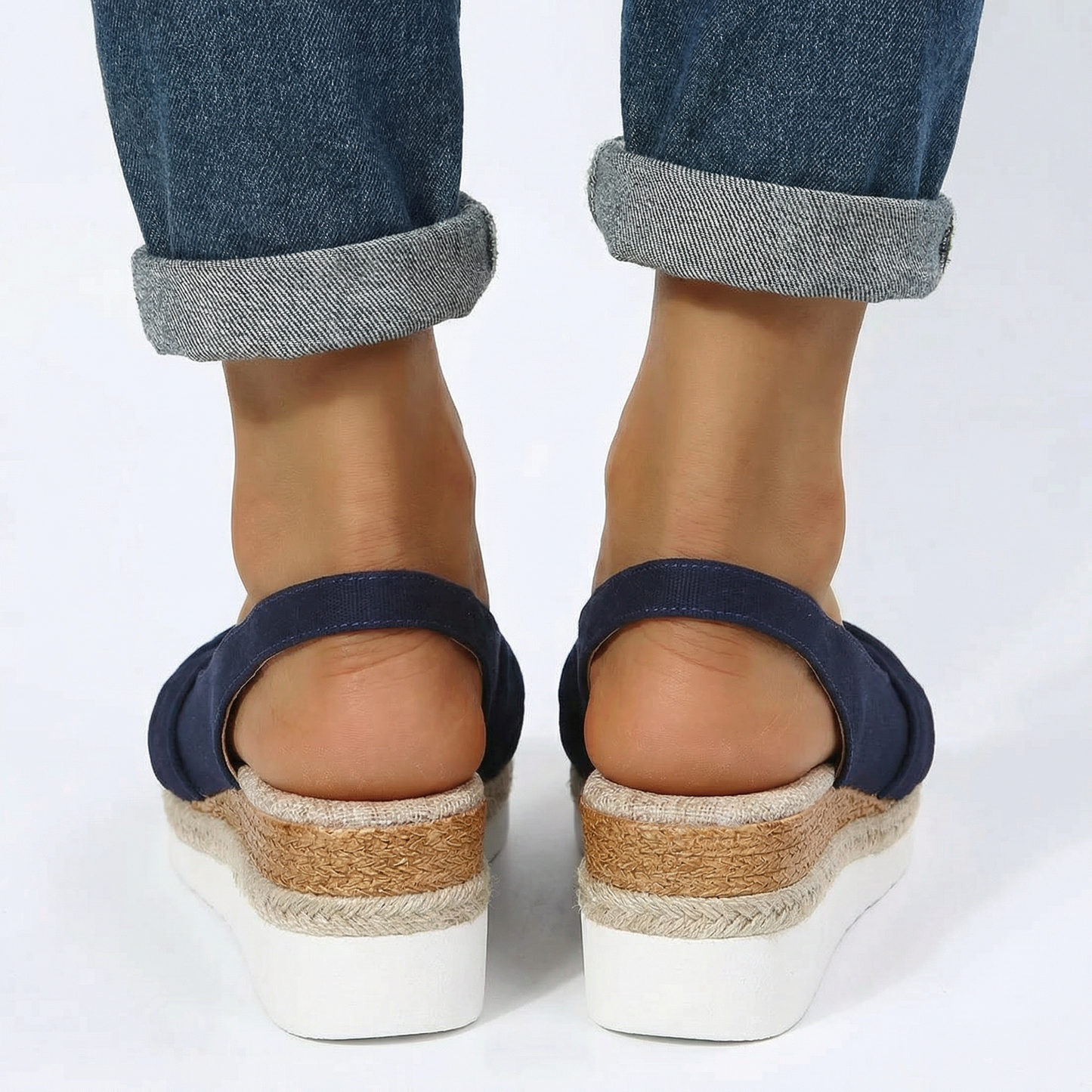 Espadrille Wedge Sandals - Twisted Front Strap, Elastic Slingback, Cushioned Non-Slip Sole