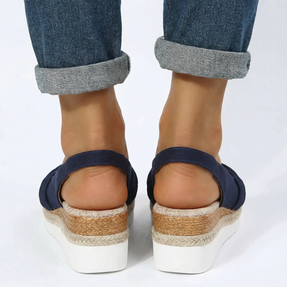 Espadrille Wedge Sandals - Twisted Front Strap, Elastic Slingback, Cushioned Non-Slip Sole