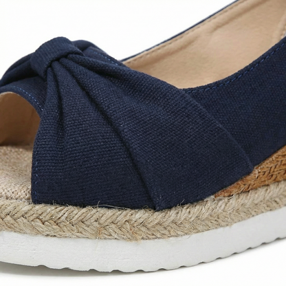 Espadrille Wedge Sandals - Twisted Front Strap, Elastic Slingback, Cushioned Non-Slip Sole