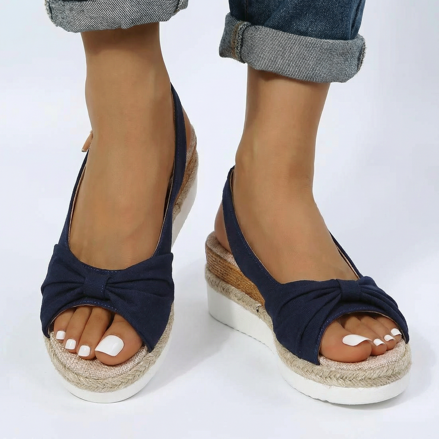 Espadrille Wedge Sandals - Twisted Front Strap, Elastic Slingback, Cushioned Non-Slip Sole