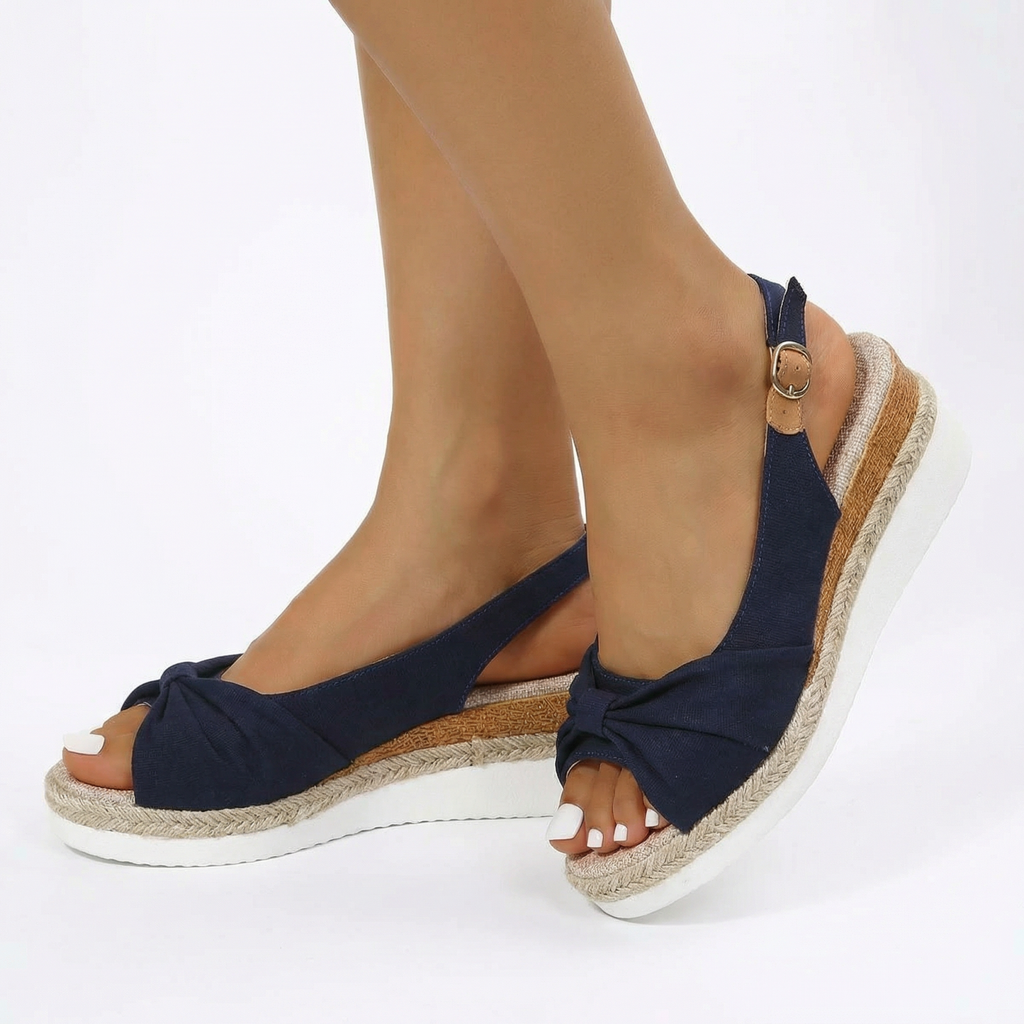 Espadrille Wedge Sandals - Twisted Front Strap, Elastic Slingback, Cushioned Non-Slip Sole