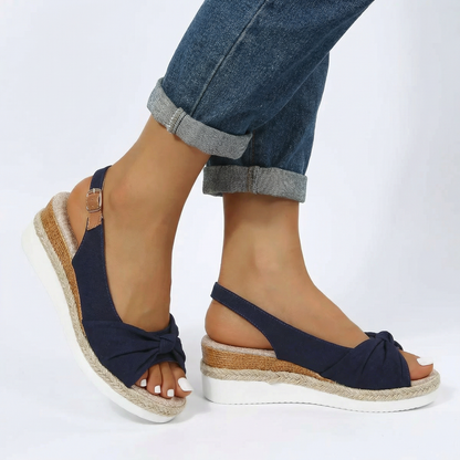 Espadrille Wedge Sandals - Twisted Front Strap, Elastic Slingback, Cushioned Non-Slip Sole