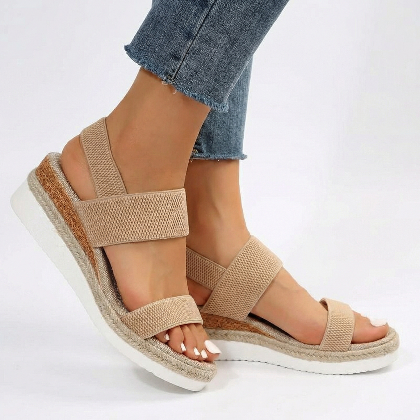 Espadrille Wedge Sandals - Ankle Strap, Platform Sole