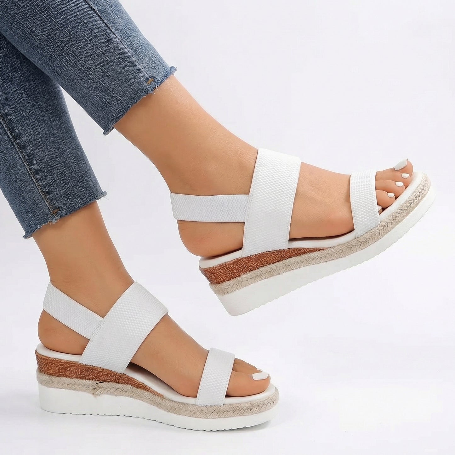 Espadrille Wedge Sandals - Ankle Strap, Platform Sole