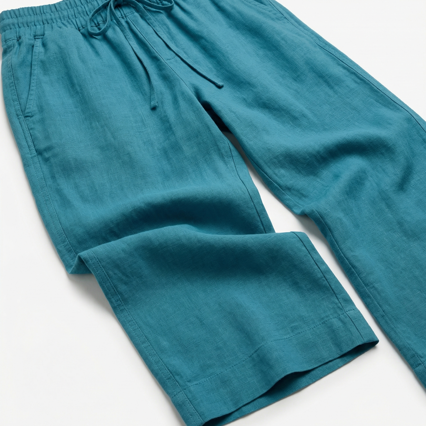 European Linen Wide Leg Pants - Elastic Waist, Drawstring, Front Pockets